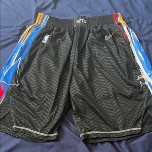 Nike Black Brooklyn Nets Shorts with Blue and Red Highlights